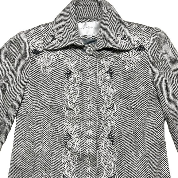 Vintage Floral Embroidered Herringbone Wool Coat 70s Gothic Boho Long Jacket - Picture 4 of 8